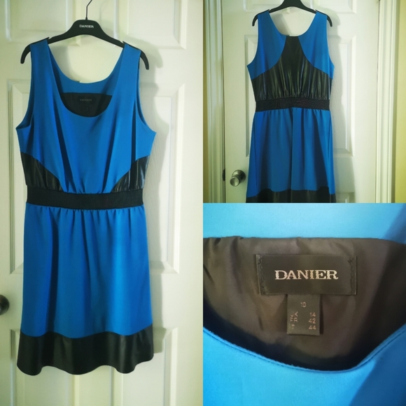 Daniel Leather accent Blue Fitted Dress - Picture 1 of 4